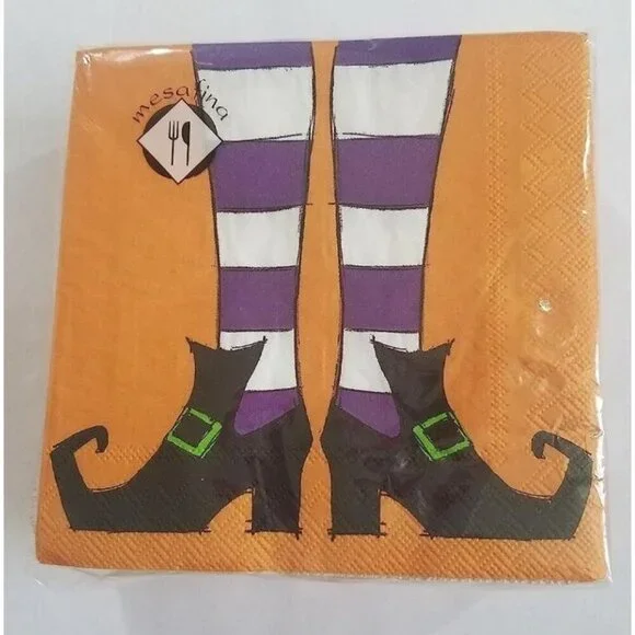 Halloween Witch Shoes and Stockings Beverage Cocktail Paper Napkins 40 Ct 3-Ply