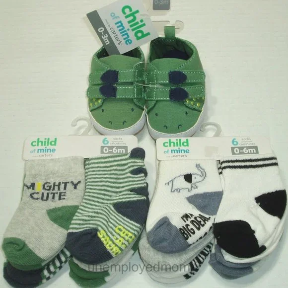 Baby Boys Socks Shoes Dinosaur 13 Items Mighty Cute a Saurus I'm a Big Deal 0/3M