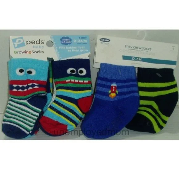 Boys Crew Socks Monster Rocket Stars Moon Peds Growing Lot 10 pair