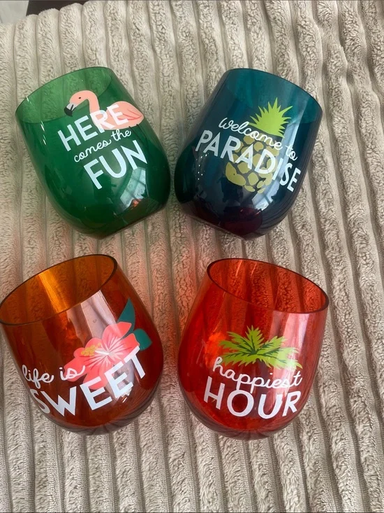 Party-Ready Stemless Tumblers - Set of 4 (Green, Teal, Orange, Red)