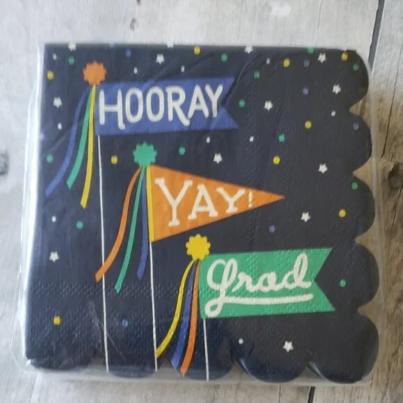 NWT - Hooray Yay Grad - Graduation Dark Blue Paper Napkins Set of 32