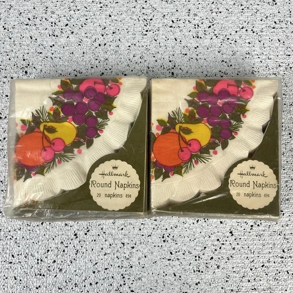 Hallmark Vintage Deadstock Round Paper Napkins Fruit Print 9.5