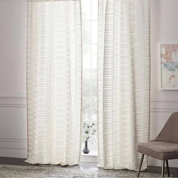 🌿 (Set of 2) West Elm Mixed Stripes Jacquard Curtain Panel – 48x96 — Cream