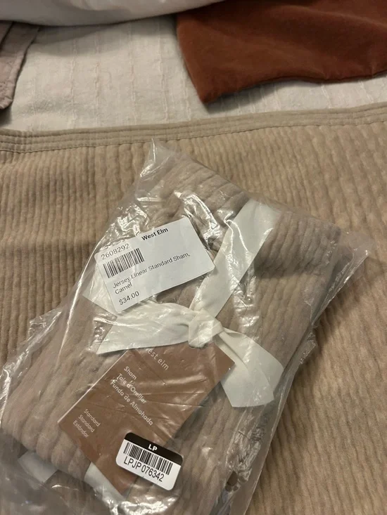 West Elm Ribbed Jersey Standard Sham in Camel Tan