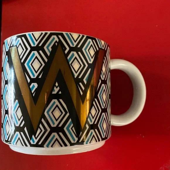West Elm | W Geo Mug| Art Deco| Blue, Black, Gold