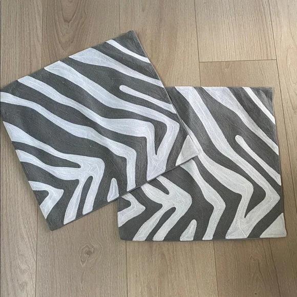 West Elm Crewel Gray White Pillow Covers 18”