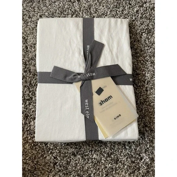 West Elm Tencel White King Pillow Sham Gray A8