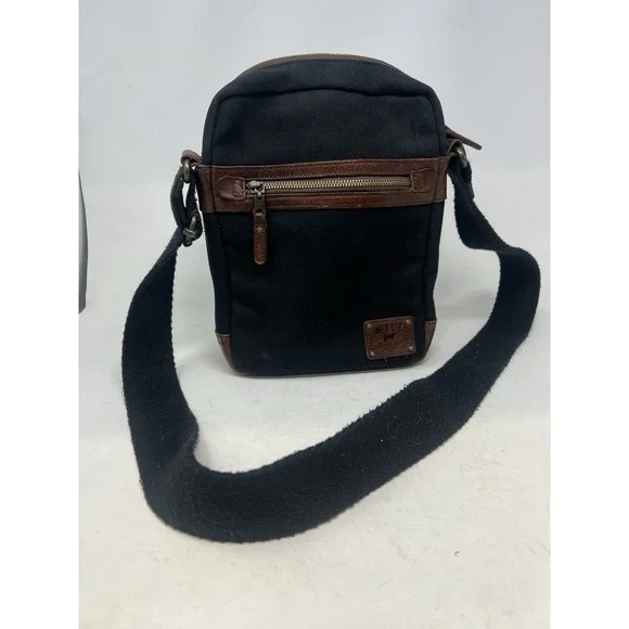 WILL LEATHER GOODS Black Canvas And Leather Small Messenger Crossbody Bag