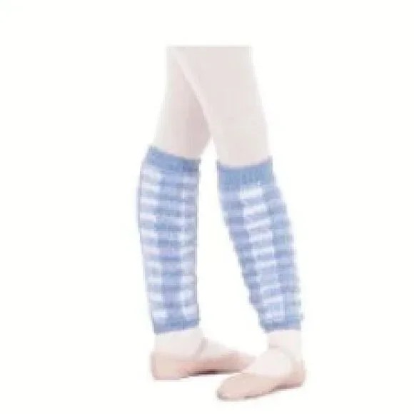 Eurotard Child's Plush Leg Warmers Blue White Check Fuzzy Gingham Slouch Socks
