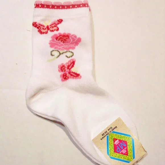 MP Denmark‎ Super Cute Floral Butterfly Girls Sock White Pink NWT 6/7 12/1 Shoe