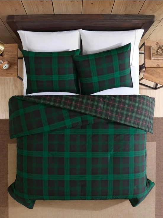 100% Cotton 2-Piece Duvet Cover Set Eddie Bauer Woodland Tartan Plaid Size TWIN