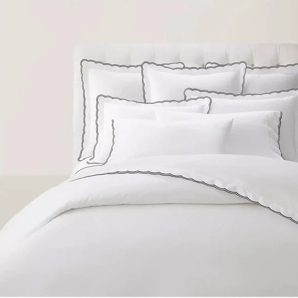 Ralph Lauren Elegant White with blue Trim Queen Duvet Cover