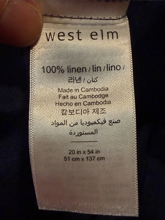 West elm navy blue linen body pillow cover 20” x 54”