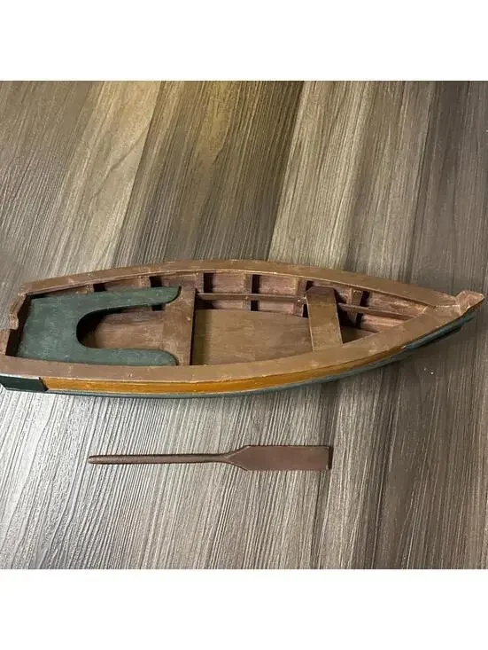 Wood Canoe Model With Paddle 15” Brown Paddle Boat