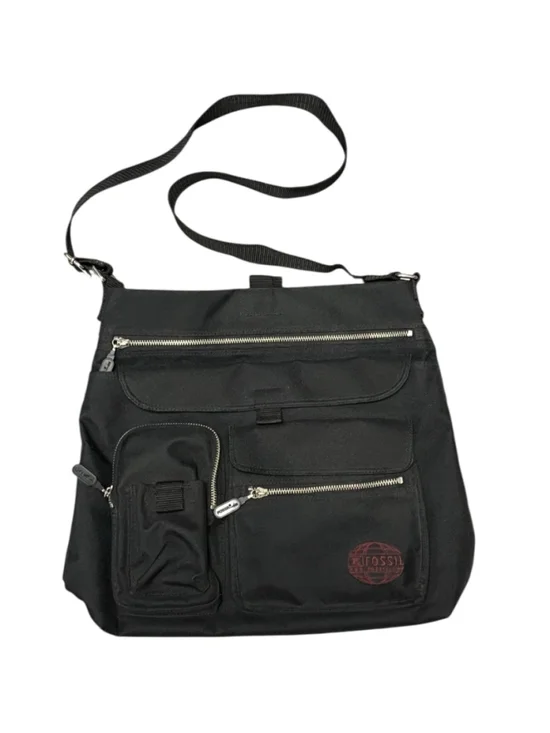 Fossil Black Canvas Unisex Crossbody Messenger Laptop Bag NWOT
