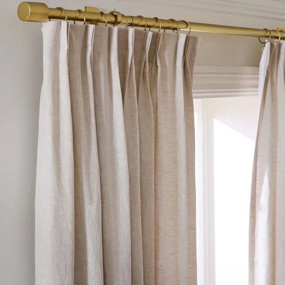 West Elm Pleated European Flax Linen Curtain Light Filtering Natural Flax 48x96