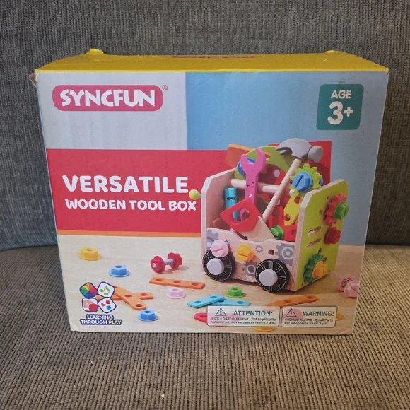 Versatile Wooden Tool Box for Kids - Multicolor By Syncfun. New In Box.