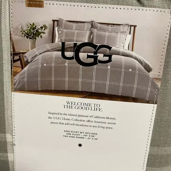Ugg Callie Washed Yarn Dyed 3 Pc Duvet Cover Set King Bedding Seal Gray