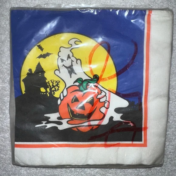 NOS Vintage Cleo Luncheon Napkins Halloween Ghost Pumpkin Scene 13 x 13 Pk/16