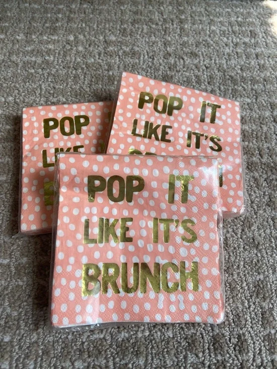 Bundle of 3 Pop It Like It's Brunch Coral Napkins with Gold Foil