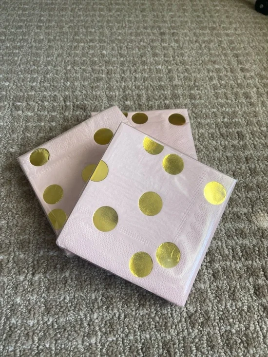 Bundle of 2 Pink Paper Napkins with Gold Polka Dots - Party Beverage Napkins