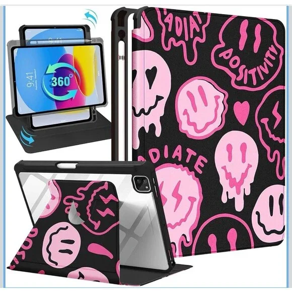 Kidcube iPad Air 13 Inch Case M3 2025/M2 2024, iPad Pro 12.9 Cases Pink Smiles