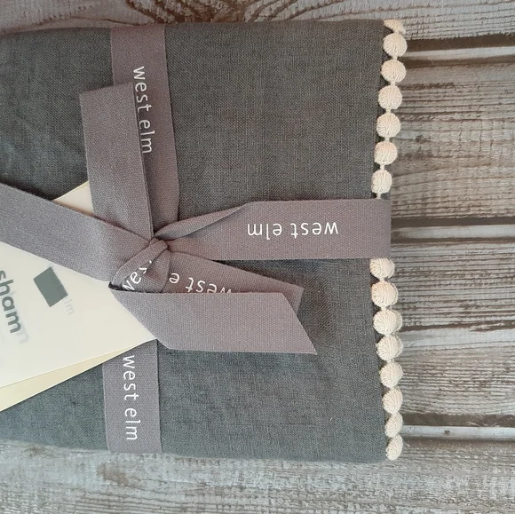 West Elm Belgian Flax Linen KING Pom Pom Sham