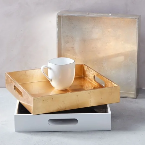 WEST ELM Square Lacquer Trays Gold - Set of 2