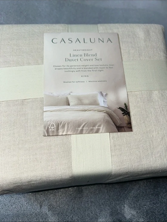 Casaluna King Heavyweight Linen Blend Duvet Cover Set in Natural