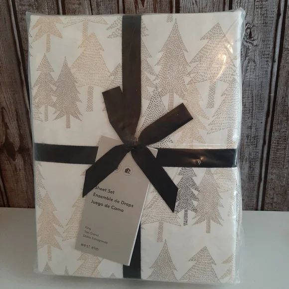West Elm Sumi Forest Percale King Sheet Set