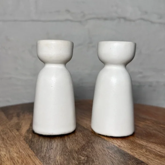West Elm Pair of Pure Ceramic Taper Candle Holders
