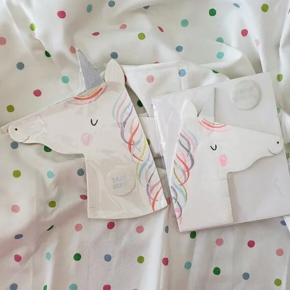NWT - Meri Meri Unicorn Paper Plates (8) & Napkins (16)