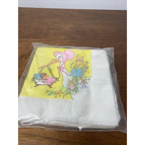 NEW Old Stock Reed's Baby Shower Paper Napkins USA Goose Bear Stork