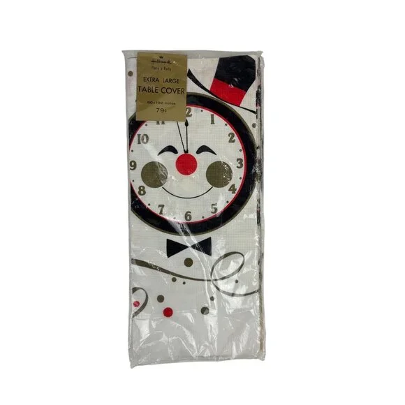 Vintage New Year's Eve Tablecloth Happy Clock Print 60 x 102 Party Table Cover
