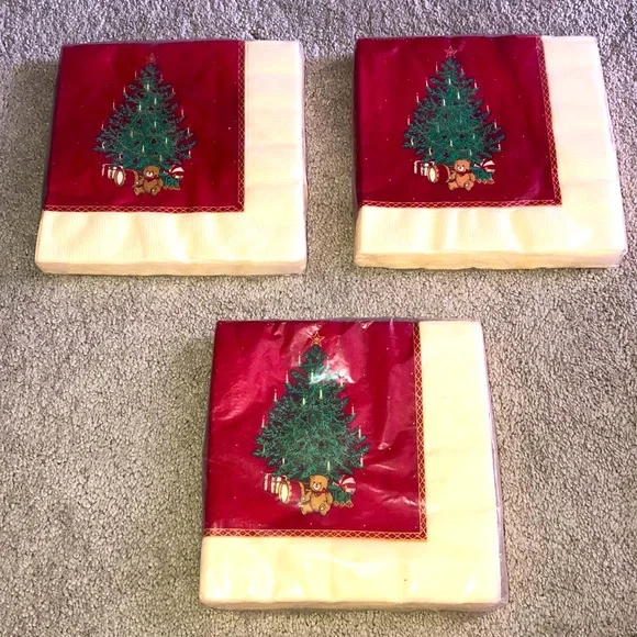 Hallmark Vintage Deadstock Napkins Packs Christmas Tree‎ Teddy Bear Drums Print