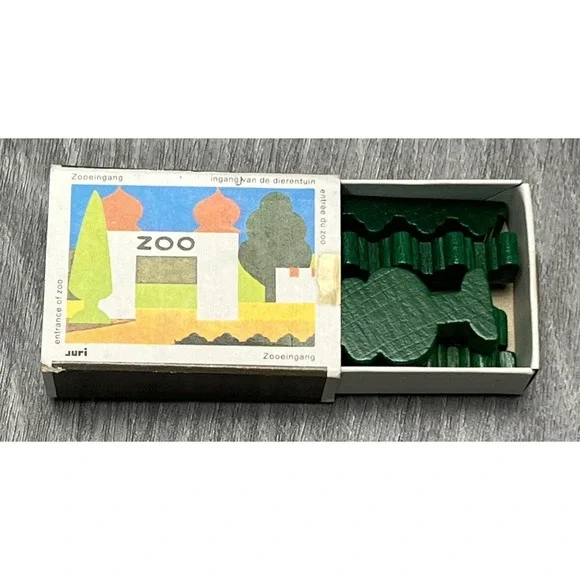 Vintage Juri ZOO Wooden Building Blocks Set Matchbox Toy W. Germany Entrance