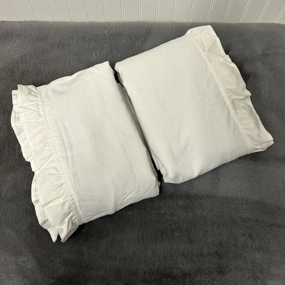 West elm Kids ruffle solid curtain pair white