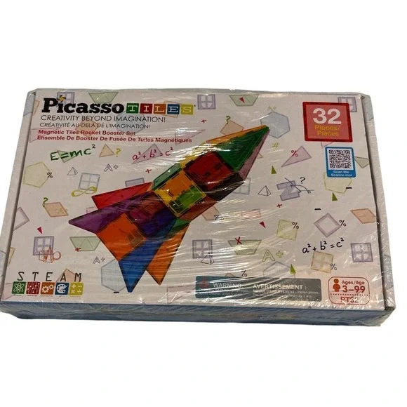 PicassoTiles 32‎ Piece Magnetic Tiles Rocket Booster Set PT32 STEAM Toy New