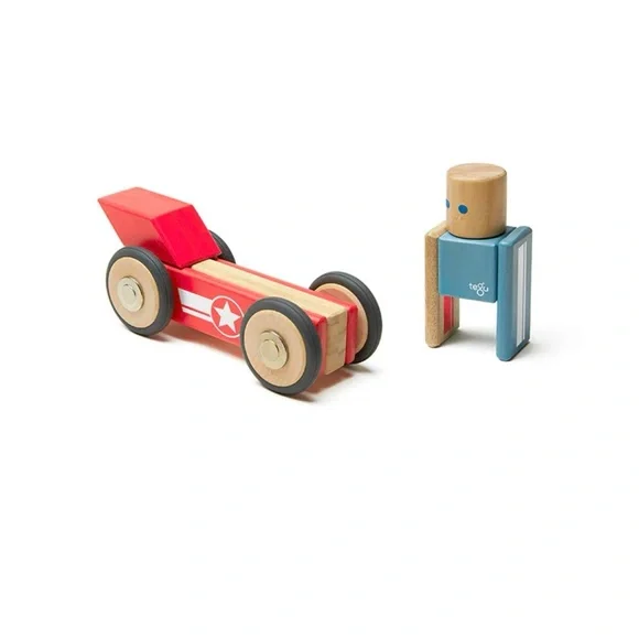 Tegu Daredevil Magnetic Wooden Block Set Car Stunt Team Wheels Complete 12 Piece