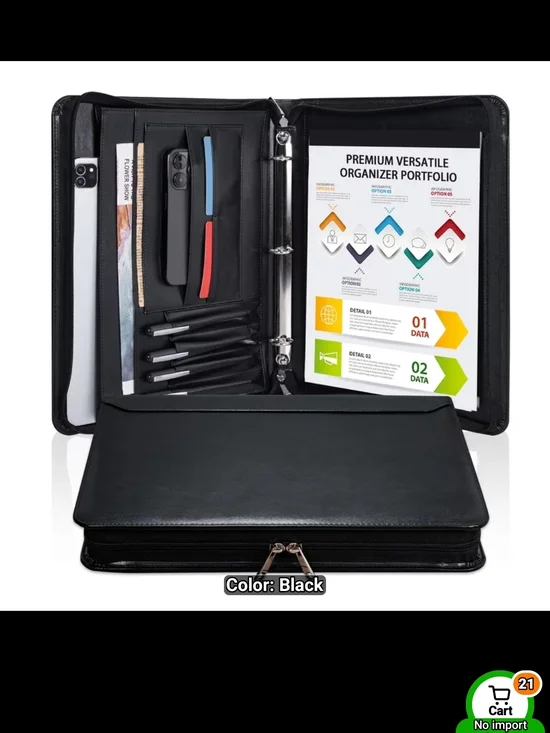 Black Professional Tablet Organizer Portfolio Case
