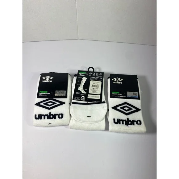 Umbro Pee Wee Soccer Socks White Black Diamond‎ Logo Kids Shoe Size 9-2.5