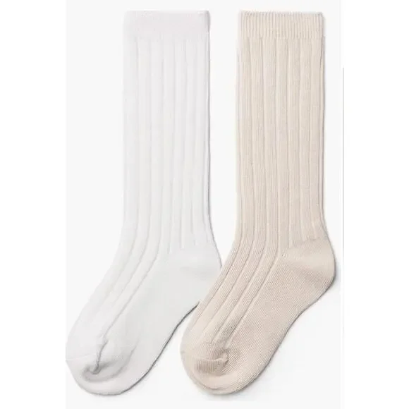Goumi 2pk knee high‎ socks white & beige NWT medium 3T-5T