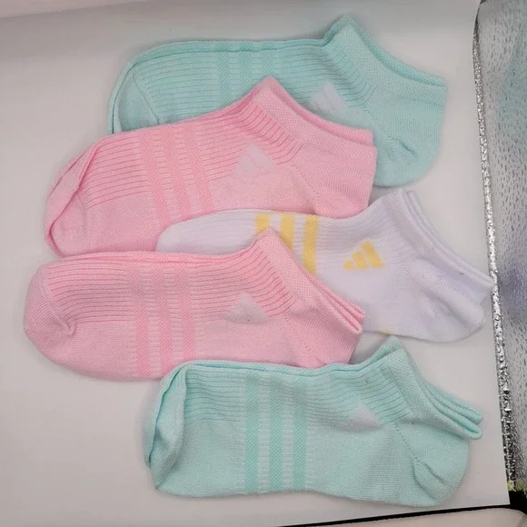 Adidas Ankle Socks Kids One Size Multicolor Pastel Low Cut 5 Pair Pack