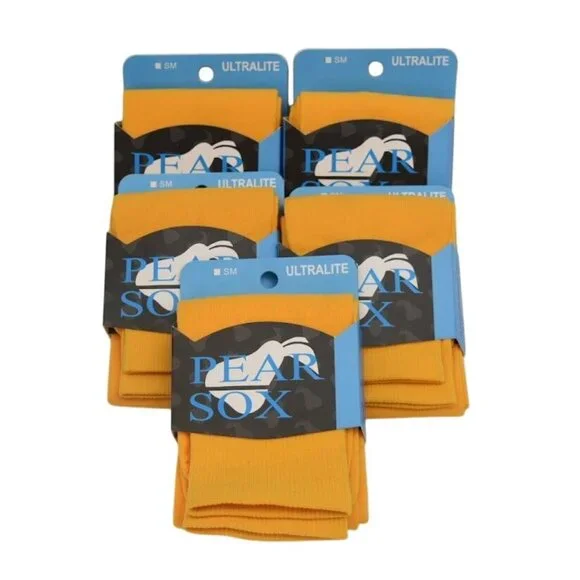 5 Pear Sox Ultralite Gold Sports Socks Small Medium For Youth or Adult