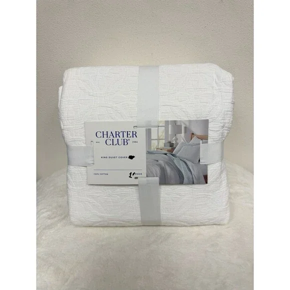 Charter Club Lattice Medallion KING DUVET COVER ONLY White
