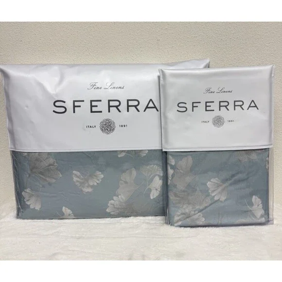 Sferra Ginkgo 5905 Long Staple Cotton FULL / QUEEN Duvet Cover + 1 Boudoir Sham