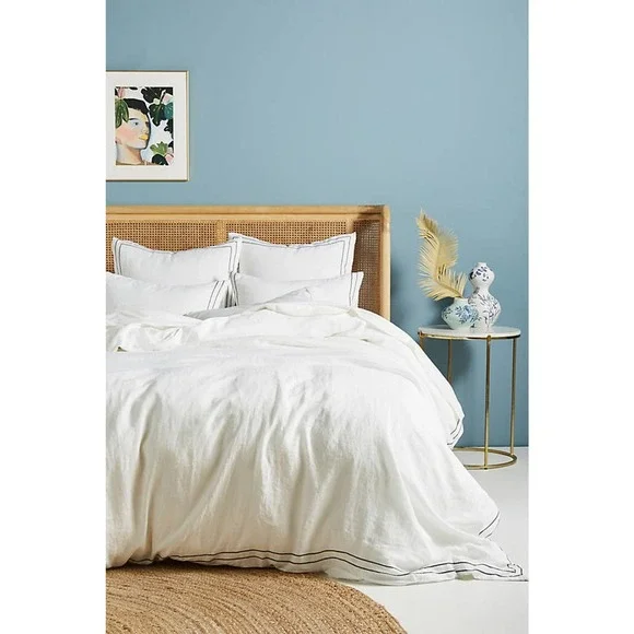 Anthropologie Moderna Linen Duvet Cover Twin White