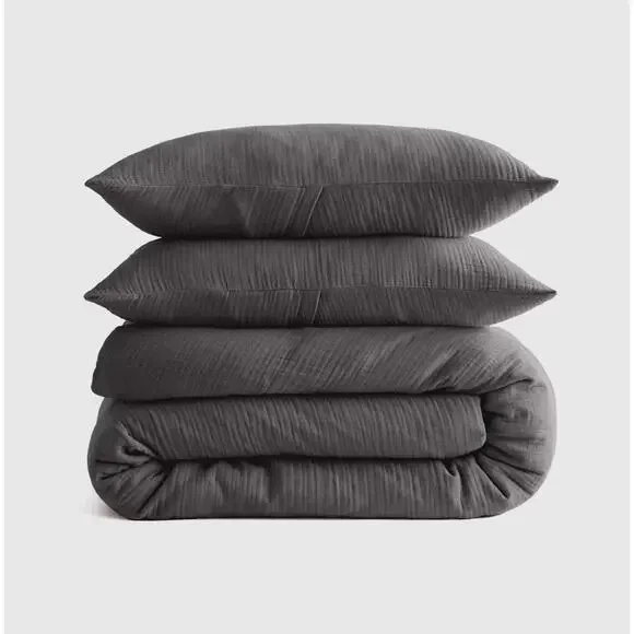 QUINCE KING/CAL KING Organic Cotton Gauze Duvet Cover Set CHARCOAL