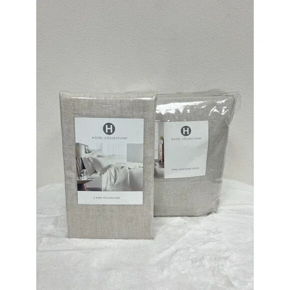 Hotel Collection Linen/Modal Blend King Duvet + 2 Pillowcases Natural Color NEW