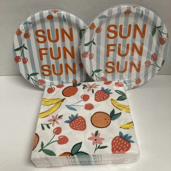 Lunch Paper Plates 7 inch & Napkins 6.5 inch H for Happy 36 of each